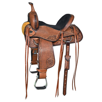 COMFYTACK Western Horse Barrel Racing American Leather Saddle Floral Carved & Tack Set Dark Brown